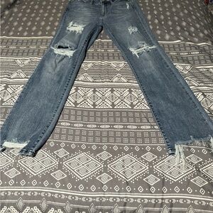 Judy Blue 90s Distressed Straight Leg Mid Rise Medium Wash Denim Size 11/30